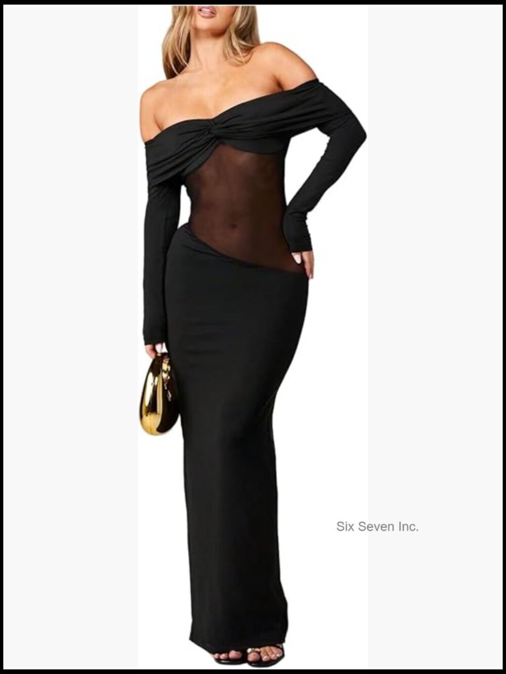 Off Shoulder Sheer Bodycon Maxi Dress Long Sleeve Party Going Out